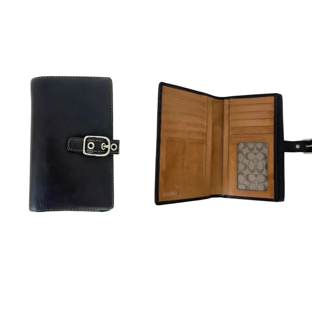 Coach Vintage Buckle Bifold Wallet Organizer Cardholder Black Leather